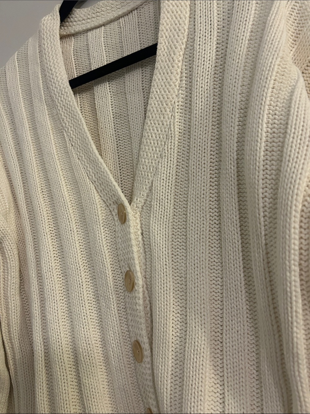Ivory Ribbed V‑Neck Button Cardigan Sweater - Picture 4 of 5